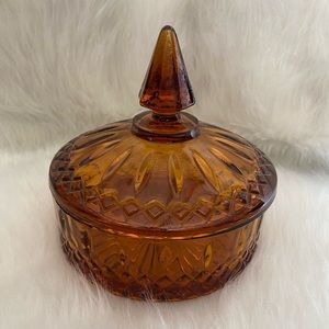 Indiana Glass Co. Princess Diamond Cut Amber Dish